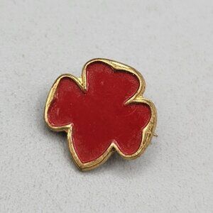 1940s Girl Scout WWII War Service Bureau Red Trefoil Enamel Vintage Brooch Pin